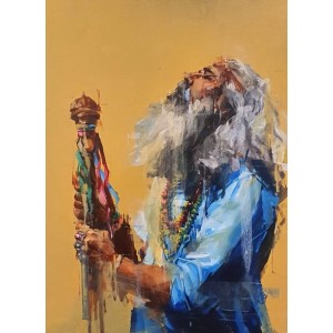 Khalid Khan-Kaay, Malang-14, 35 x 26 Inch, Acrylic on Canvas, Figurative Painting, AC-KHKN-044